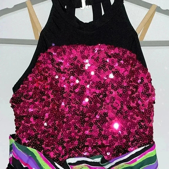Dance! Kids size XLC gorgeous magenta sequin top with multi-colored skirt EUC - Picture 9 of 13
